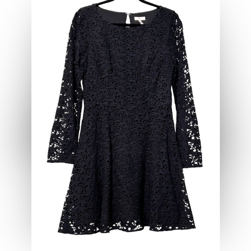 Joie Cotton Lace Palmira midi Dress in Caviar black long sleeve size medium